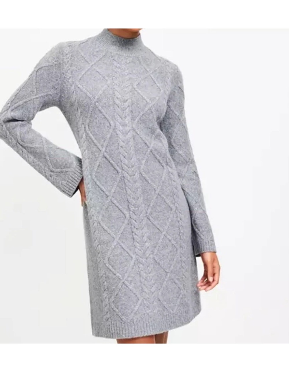 LOFT Cable Knit Wool Blend Mock Neck Sweater Dress Size XS